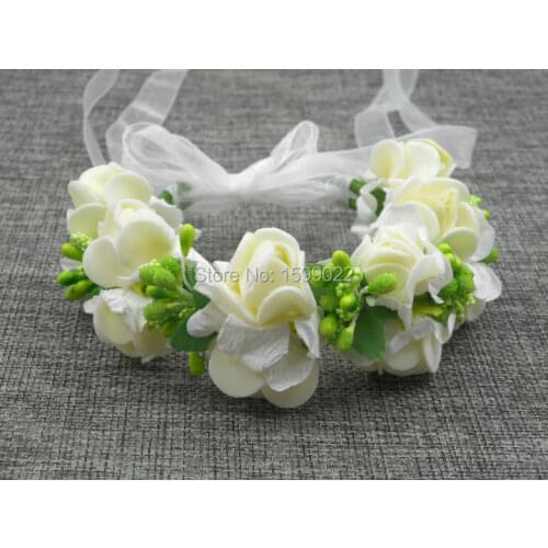Children Dance Bracelets for Girls Kids Women Ivory Artificial Foam Flower Bridesmaid Sisters Hand Flowers Wrist Corsage