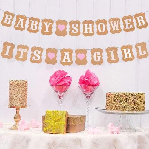 Baby Shower and Its A Girl Garland Bunting Banner Kraft Paper Pink Baby Shower Garland Photo Props for Baby Shower Party Decora