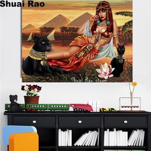 Egyptian beauty black panther Full round diamond embroidery diamond painting 5D square 3d picture rhinestones home decoration