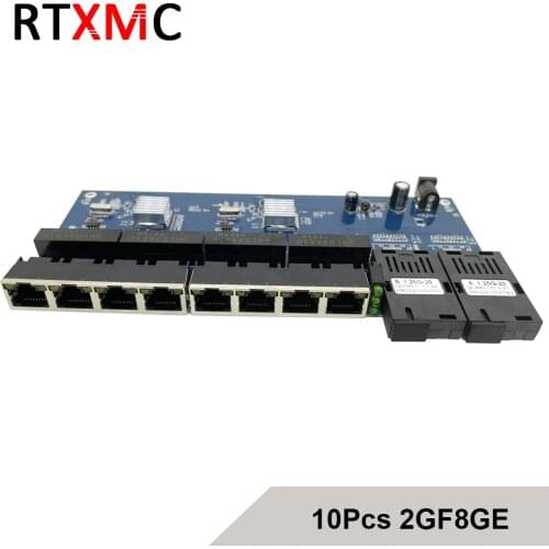 10pcs Gigabit Ethernet switch Ethernet Fiber Optical Media Converter Single Mode 8*RJ45 UTP and 2*SC fiber 10/100/1000Mbps