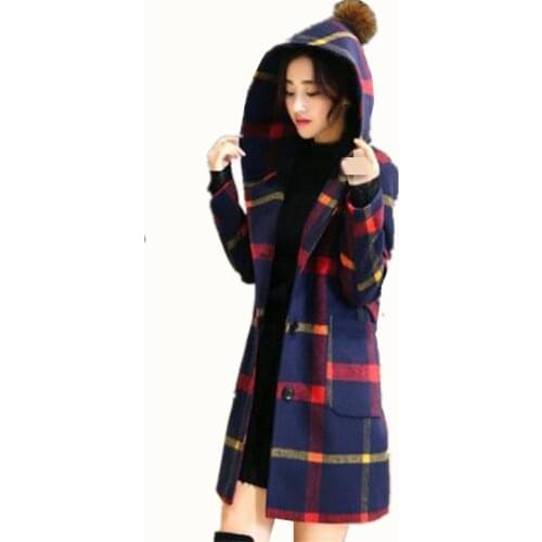 G1001-B1759 2019 autumn and winter new Korean version school style wind loose long thin plaid Blends coat cheap wholesale