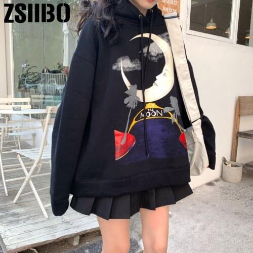 Sweatshirts Cartoon Print Womens Long Sleeve Hoody Jumper Pullover Top Blouse Womens Sweatshirt Poleron Sudadera Con Capucha