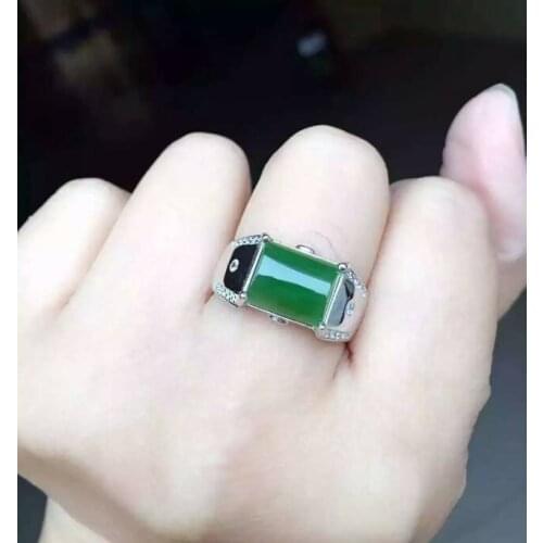 Natural green jasper stone Ring Natural gemstone Ring S925 sterling silver trendy luxurious Square women men party gift Jewelry