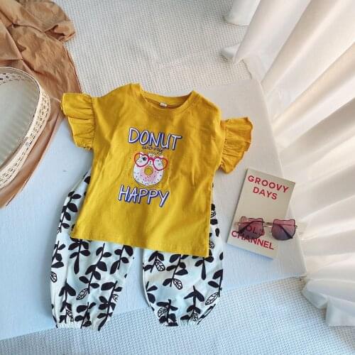 Girls Summer Sets Causal 2021 New Children Sports Two Piece Suit Cartoon Baby Girls Kids Clothes T-shirt+Mosquito Pants 2-6Y