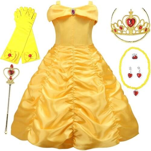 Girl Beauty and The Beast Belle Dress Up Children Halloween Fancy Clothes Kid Christmas Birthday Carnival Party Princess Costume