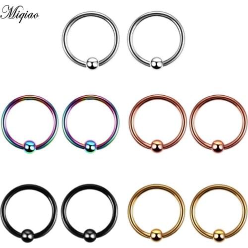 Miqiao 2 Pcs Hot Selling European and American Alternative Stainless Steel Body Piercing Jewelry Nose Ring Earrings