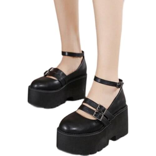 Chunky Goth Women Shoes T Strap Demonia shoes Platform heels Platforms Buckle Punk Style Lolita Plus Size 42 Casual fall Shoes