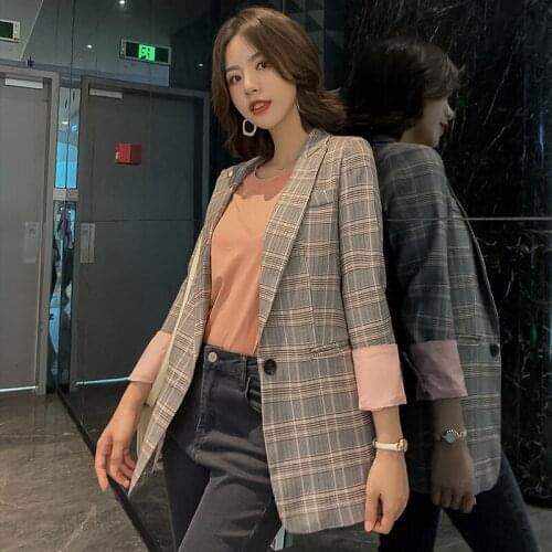 2021Spring Summer New Womens Coat Clothing Loose Thin Fashion Casual Shirt Plaid Business Small Suit Thin Section Jacket Female