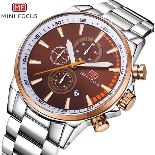 New MINIFOCUS Fashion Mens Watches with Stainless Steel Top Brand Luxury Sports Chronograph Quartz Watch Men Relogio Masculino