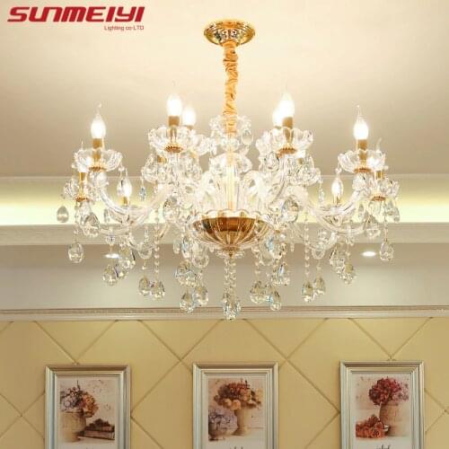 New Luxury K9 Crystal Chandeliers Lighting Gold Candle LED Pendant Hanging Living Room Lustres De Cristal Lamp Fixtures