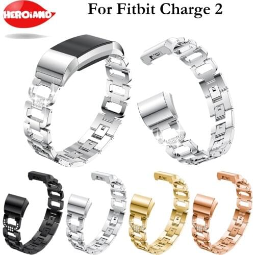 Crystal Stainless Steel Watch Band Wrist strap Smart Wristband Bracelet Wearable Belt Strap with Rhinestone For Fitbit charge 2