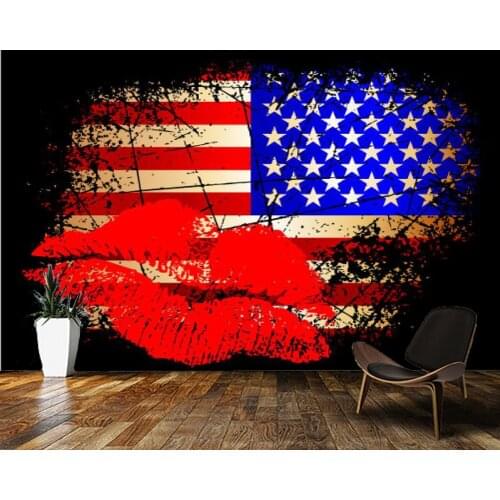 Papel de parede American flag with lip print modern abstract 3d wallpaper,living room bedroom wall papers home decor bar mural