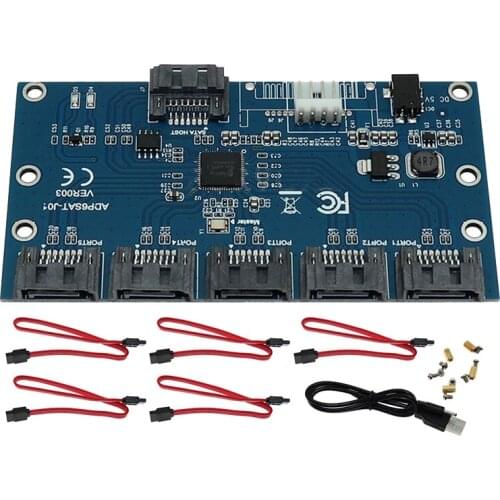 SATA3.0 Expansion Card SATA 1 to 5 Hard Drive Adapter Card Computer Motherboard SATA Port Multiplier with SATA Cable
