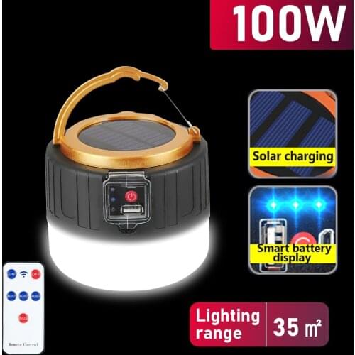 Solar LED Camping Light Portable as Power Bank Easy Hanging Smart Battery Remote Control Outdoor Light for Camping Night Market