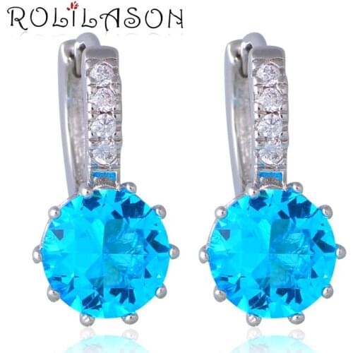 Appealing Light blue Crystal Fashion Jewelry silver color Cubic Zirconia Clip Earrings for Women JEs1025