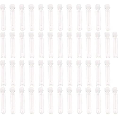 50Pcs Mini Clear Glass Bottles Empty Perfume Sample Vials Essential Oil Jars Dropping Containers with Plastic Dropper Caps