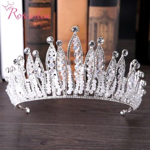 Baroque Handmade Wedding Tiara Crown Trendy Rhinestone Beads Crystal Headband Wedding Hair Accessories Bridal Crown RE3716