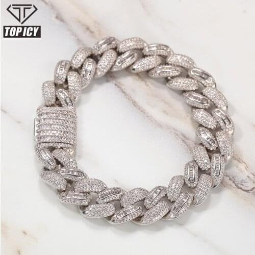 Top Icy Hot Selling Iced Out AAA+CZ High Quality Cuban Link Bracelet Jewelry Miami Chain For Rapper