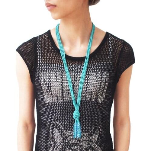 UKMOC Bohemian Statement Fashion Accessories Handmade Acrylic Beads Tassels Long Necklaces For Women Dress Charm Jewelry #2279