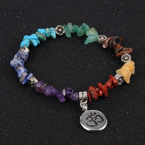 Unisex Men Women 7 Chakra Bracelet Natural Chip Gravel Stone Beads Elastic Bracelets Handcuff Bangles Health Yoga Jewelry
