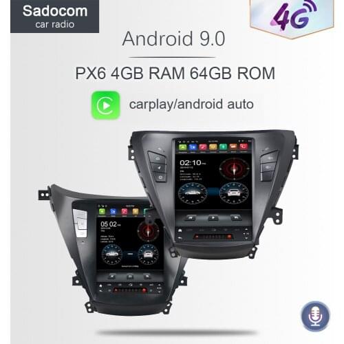 Vertical Tesla PX6 DSP IPS Android 9.0 4GB + 64GB Car DVD Player GPS RDS Radio Wifi Bluetooth 5.0 For Hyundai Elantra 2011-2016