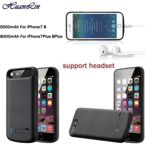 External 5500mAh/8000mAh Power Bank Pack Backup Battery Charger Case For iPhone7 8 7Plus 8Plus Case Cover Support Wired Headset