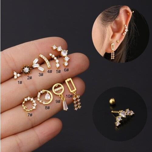 1PC 16G Stainless Steel Cz Flower Cartilage Earrings for Women Geometric Dangle Earrings Helix Tragus Lobe Ear Piercing Jewelry