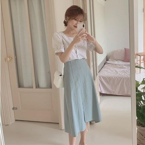 New Girls Summer blouse women suit shirt short sleeves Tops high waist long print A Line skirts two piece suits Sell separately