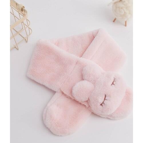 Winter Baby Scarf Cute Cartoon Rabbit Plush Solid Color Kids Neck Warmer Outdoor Warm Faux Fur Girls Boys Children Scarves