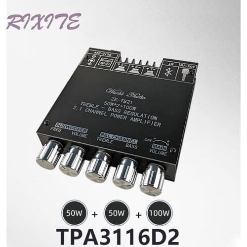2*50W+100W Bluetooth 5.0 TPA3116D2 Power Subwoofer Amplifier Board 2.1 Channel Class D TPA3116 Audio Stereo Equalizer Amp