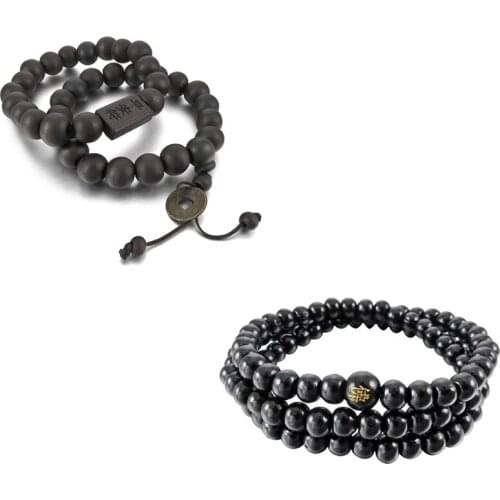 1x 6mm Wood Bangle Bracelet Tibetan Buddhist Sandal & 2x 11mm Wood Cuff Link Cuff Bracelet Tibetan Buddhist Prayer Beads