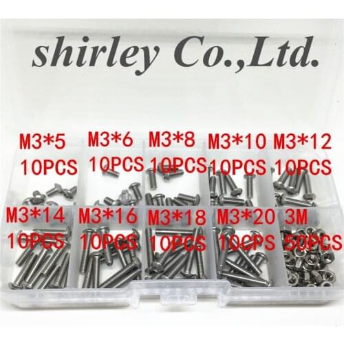 140PCS/LOT M3*6/3*8/*10/3*12 Cap/Button/Flat Head Hex Socket Screws Bolt With Hex Nuts Assortment Kit 3*5mm - 3*20mm Screw Set