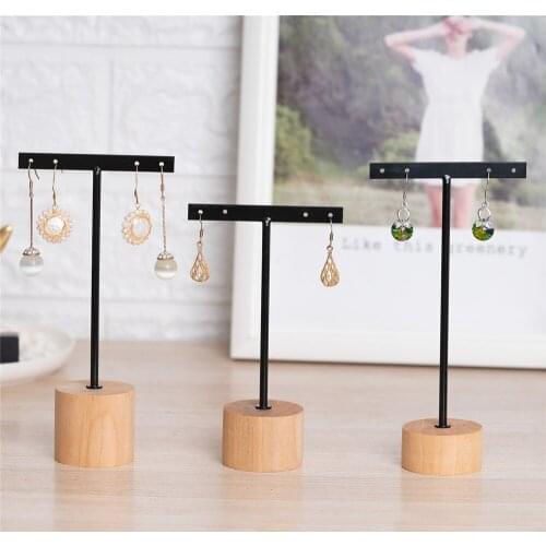 3 Pcs T Shaped Earring Organizer Jewelry Holder Stand Ear Stud Display Rack Wooden Base for Bracelet Necklace