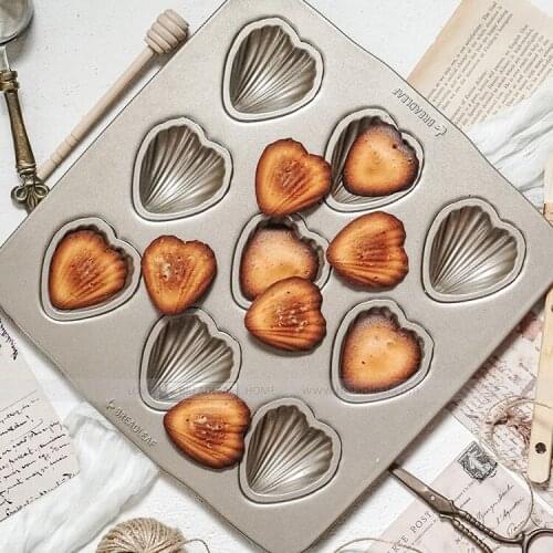 9 even love shape Madeleine mold champagne gold cake mold round shell cake mold baking plate LFGB certification