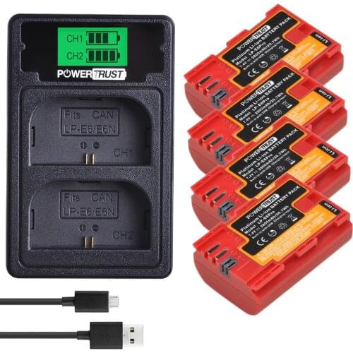 LP-E6 LP E6 2800mAh 7.4V LPE6 LP-E6N Battery Bulit-in USB and Charger for Canon 5D Mark II III IV 5DS 5DS R EOS 6D 70D 80D