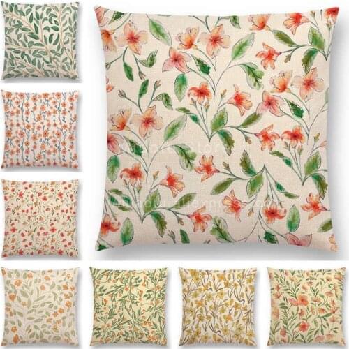 Lovely Watercolor Little Flowers Mini Leaf Sofa Pillow Case Spring Floral Garden Pattern Colorful Plants Cushion Cover Rose