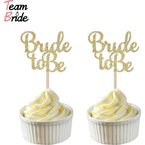 Team Bride 10pc Gold & Silver Glitter Bride To Be Cupcake Toppers Bridal Shower Wedding Decor Bachelorette Party Cake Decoration