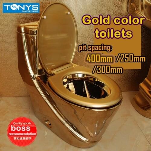 Household ceramic gold color toilets one piece seat toilet washdown one piece water pumping gold zuopianqi closestool TC658