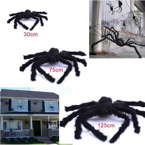 Black/Colorful Hairy Spider Halloween Decoration Haunted House Prop Party Scary Hanging Decoration Giant 30cm 75cm 125cm