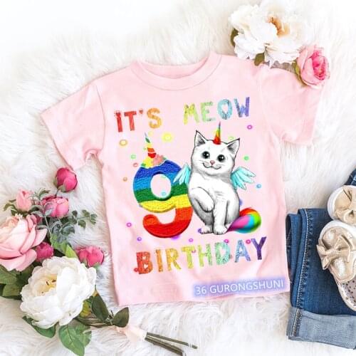 ItS Me Birthday Cat Cartoon Print T Shirt Boys Girls Gift Number Toddler 7 8 9 Year T-Shirt Kawaii Lovely Cute Kid Clothes Tops