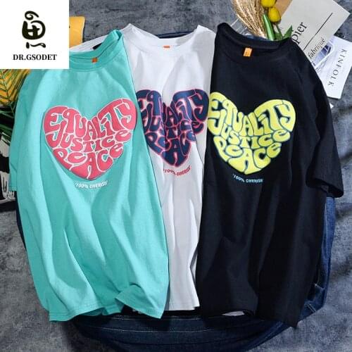 【Dr.Gsodet Mens 】 T-Shirt Cotton Ins Cartoon Love Graffiti Couple Short-Sleeved Loose Casual Round Neck Mens and Womens Tops
