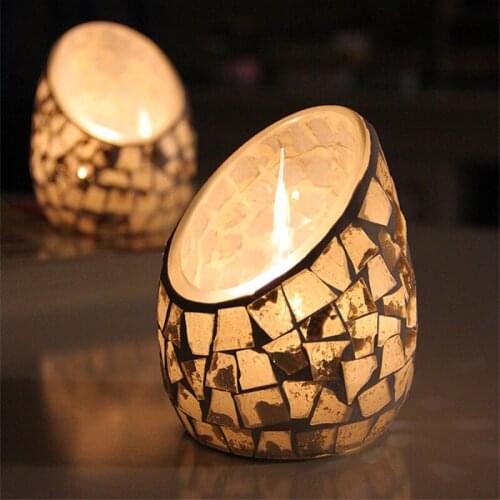 NOOLIM European Mosaic Glass Oblique Candlestick Candlelight Dinner Bar Decoration Candle Holder Wedding Birthday Decor
