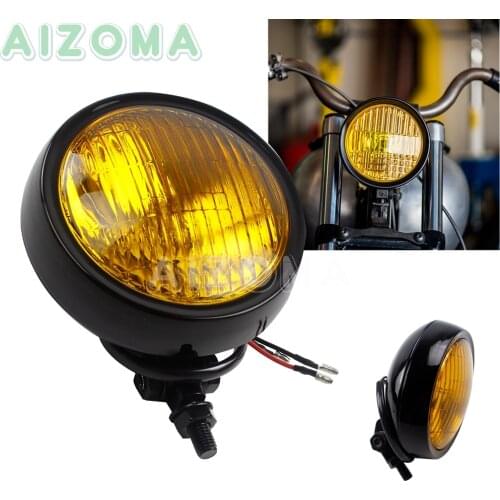 60w 12v Motorcycle Sealed Beam Headlight Cafe Racer Headlamp Yellow Head Lights for Harley Chopper Sportster Dyna Softail Custom