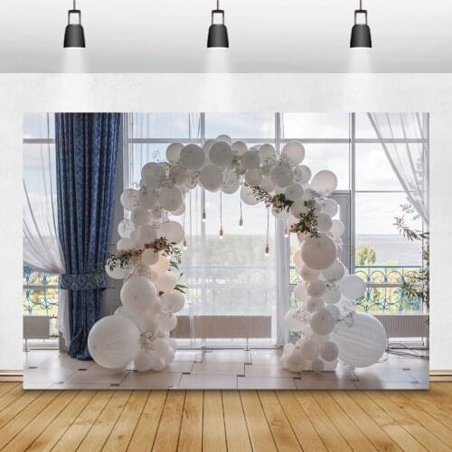 Laeacco Wedding Photo Backdrop White House French Window Curtain Balloons Pergola Interior Birthday Party Photography Background