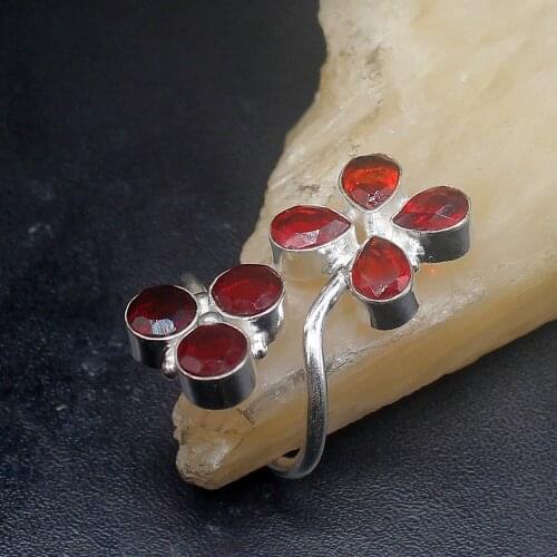 Gemstonefactory Jewelry Big Promotion Single Unique 925 Silver Genuine Red Garnet Shiny Women Men Gifts Band Rings 7# 20212977