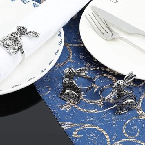 Easter Bunny Napkin Rings Rabbit Napkin Ring Holders Metal Table Decor Set of 6 for Easter Party Banquet Dinner-ABUX