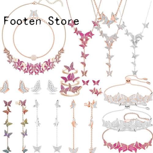 SWA Fashion Women Jewelry Pink Butterfly Collection Jewelry Sets Women Earrings Necklaces and Bracelets Romantic Jewelry Gift
