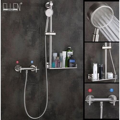ELLEN Shower Faucet Set With Sliding Bar Wall Shower Faucets with Shelf Storage Bath Mixer Tap Hot Cold with Hand Shower EL1511