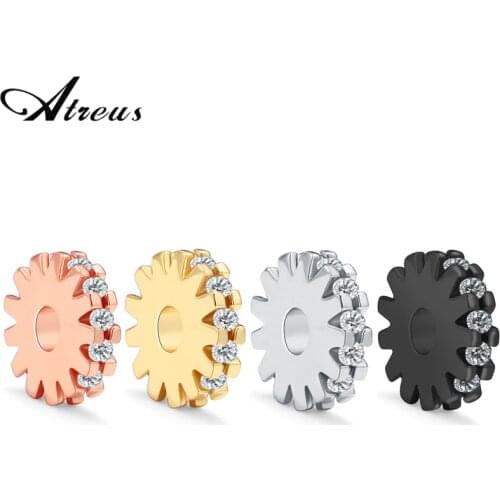 Atreus 5PCS 8mm Flat Gearwheel Round Copper Beads Shining Crystal Zircon Loose Spacer Beads For Jewelry Findings Components