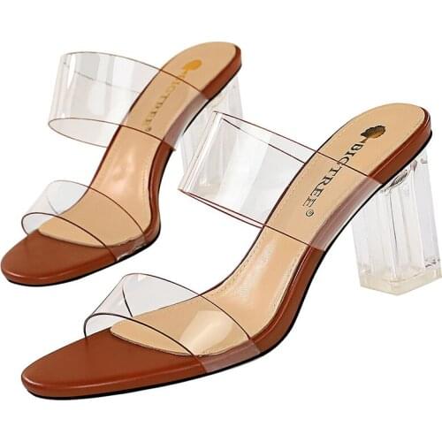 Summer transparent heel. High heel with open toe, transparent womens slippers